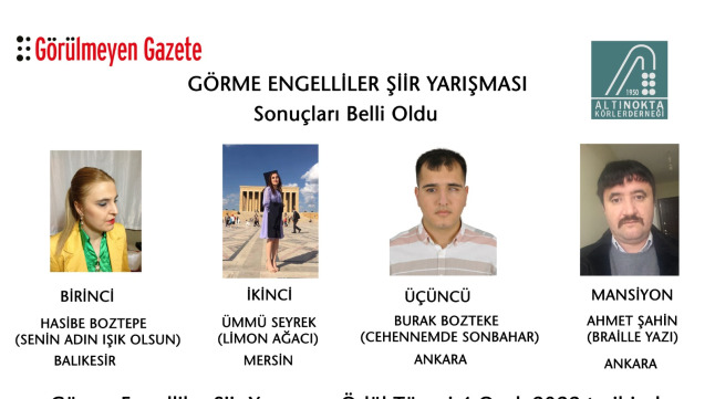 GÖRME ENGELLİLER ŞİİR YARIŞMASI SONUÇLARI BELLİ OLDU